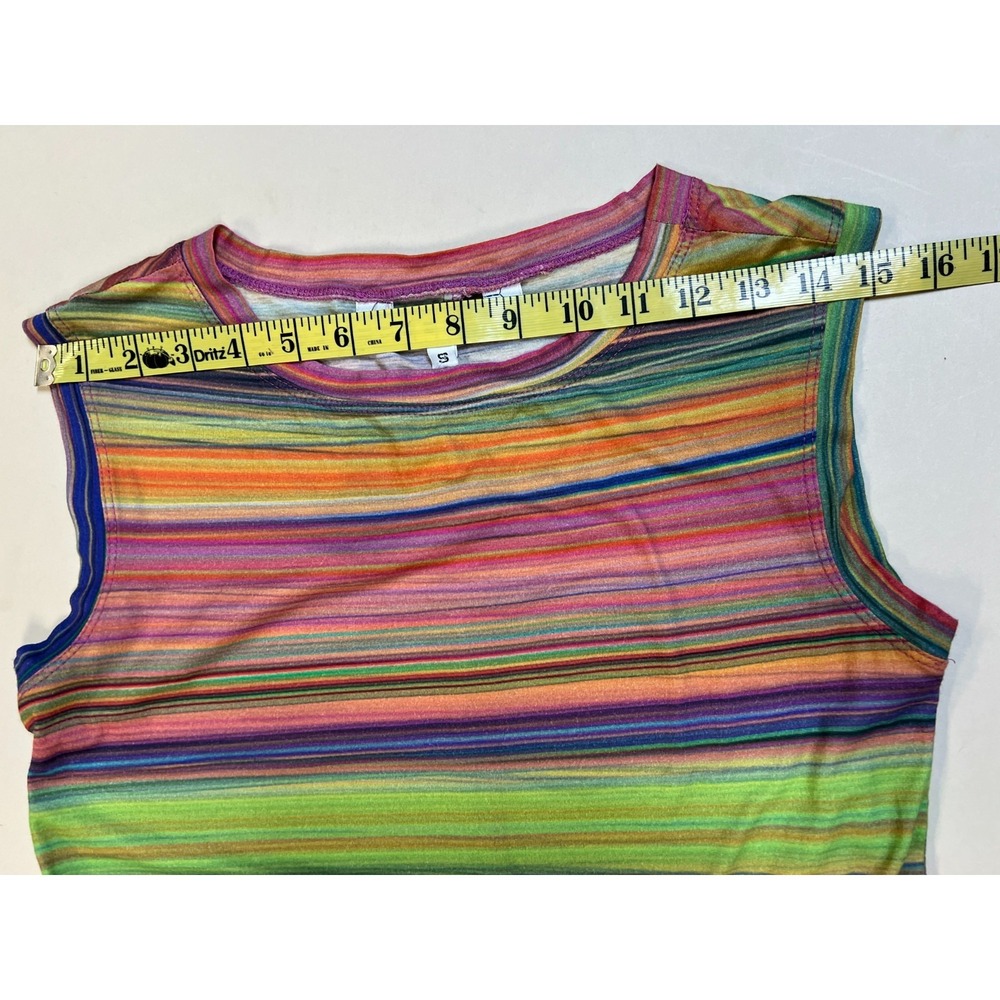 Trina Turk Rainbow Mini Tee Dress Scoop Neck Sleeveless Casual Cotton SZ S - Picture 9 of 13
